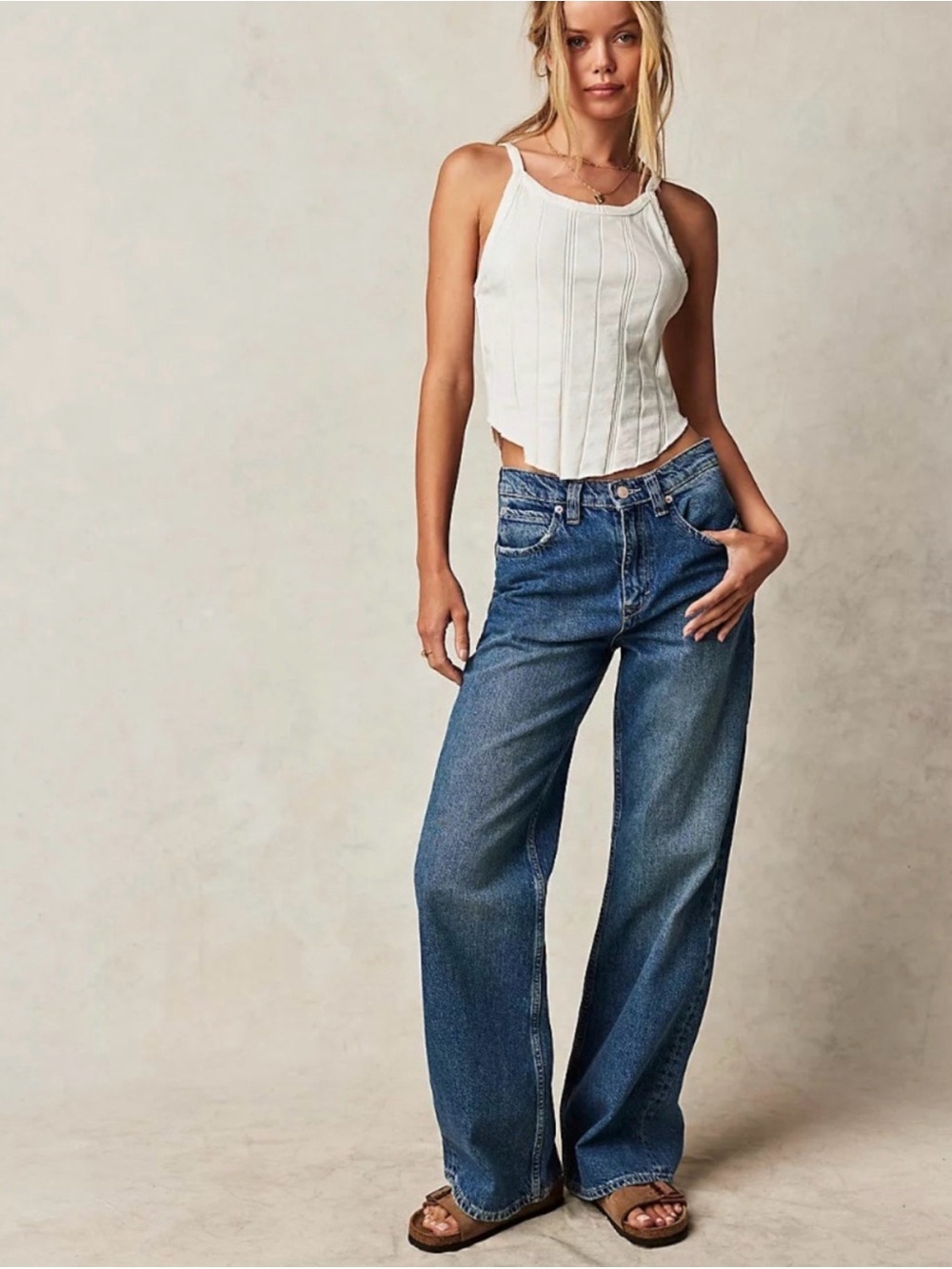 Free People We The Free Tinsley Baggy High Rise Jeans in Hazey Blue, size 26